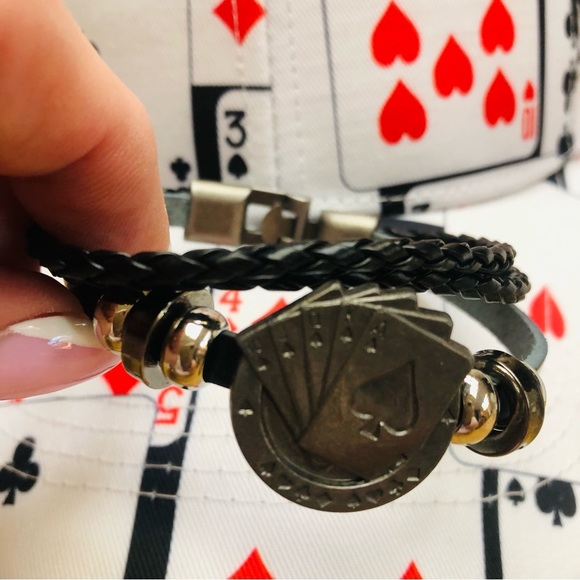 Unisex Leather Braided Bracelet Poker Spade Royal Flush - Picture 13 of 13